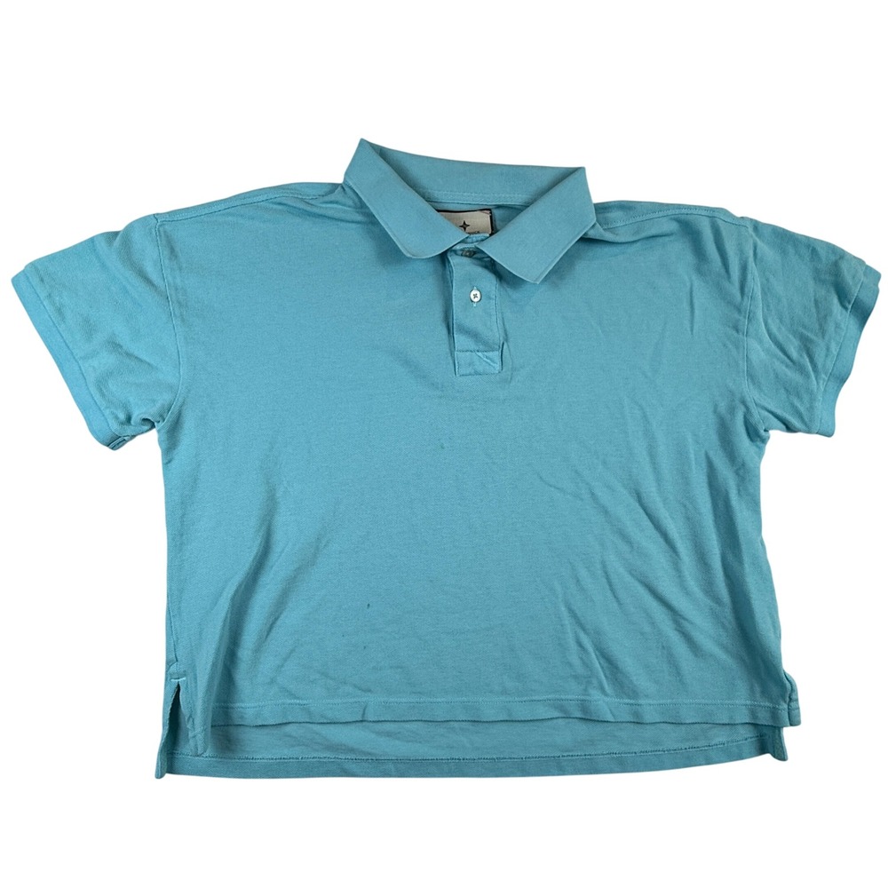 Tuckernuck Kids Medium Blue Short Sleeve Cotton Pique Polo Shirt Cropped Boxy